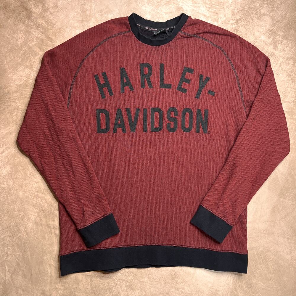 Vintage Y2K Harley Davidson Spell Out Embroidered Sweater Raglan Sleeve Biker